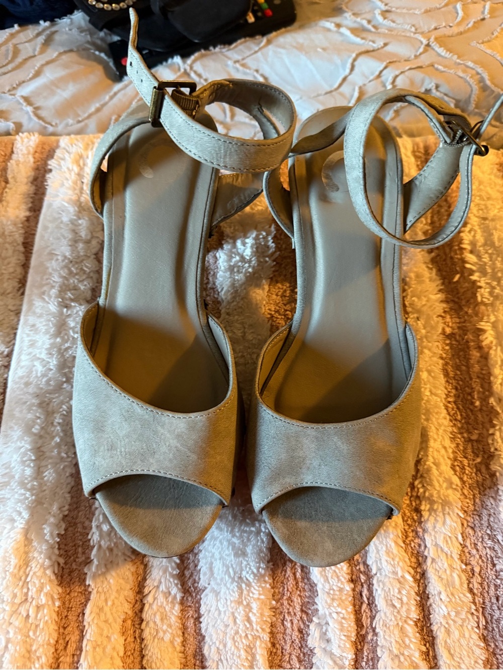 Women's Ankle-Strap Suede Open-Toe Sandals - Taupe